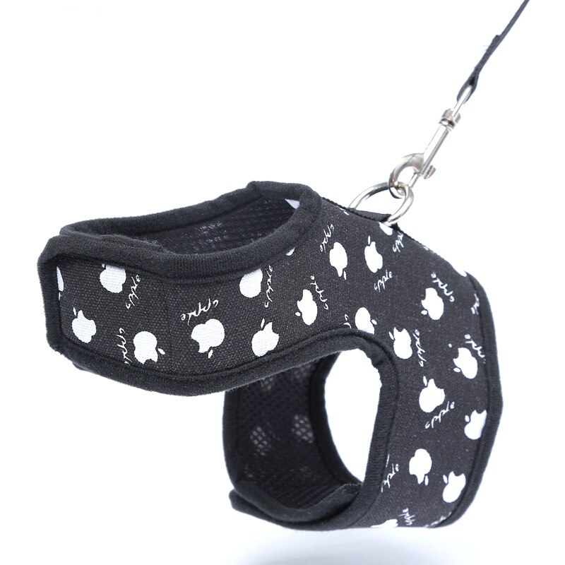 Mesh andas hundsele koppel set justerbara valpselar för små hundar chihuahua mops bly gå hund husdjur produkter: Svart / L