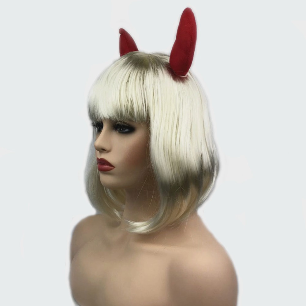 Perruque Blonde de Costume de WIigs d'halloween fort beauté avec des cornes perruque cheveux synthétiques de fête