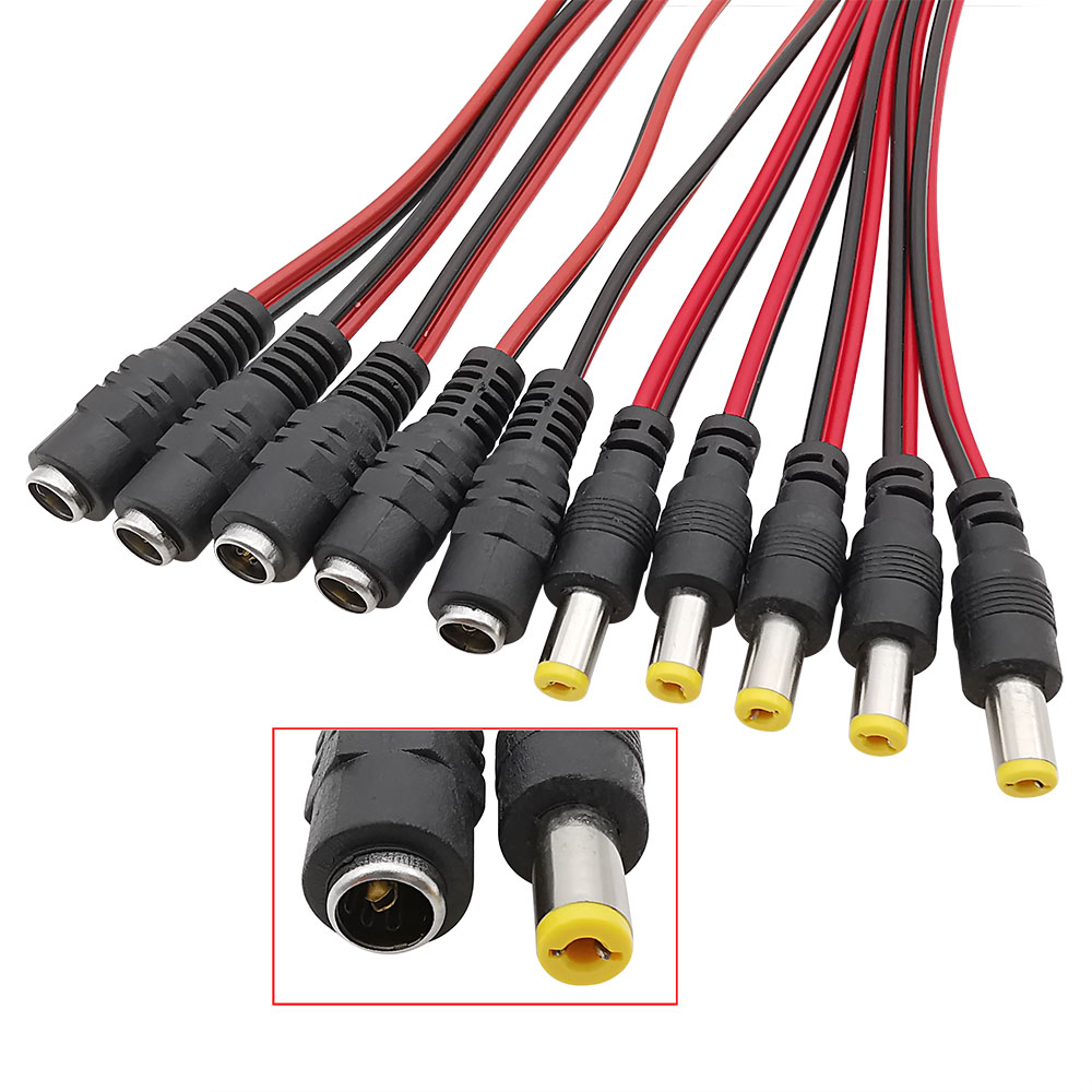 10Pcs 5.5 x 2.1mm Male Female DC Power Plug Connector Pigtail Cable DC 12V 1A 25cm for CCTV Security Camera