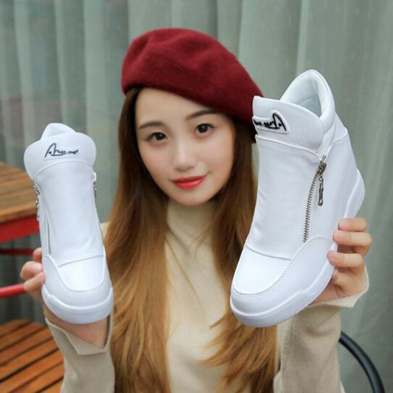 Botas cómodas de cuña oculta para mujer, zapatos femeninos de plataforma alta, informales, a la , con cremallera lateral, botines cálidos, zapatillas planas