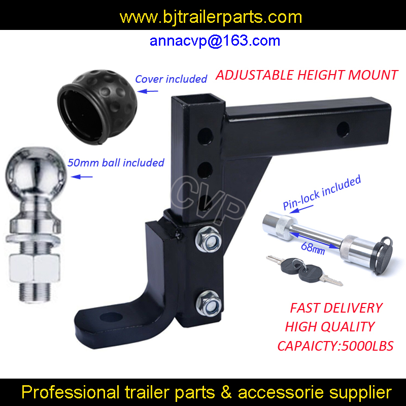 CVP 10" Adjustable height towbar hitch ball mount 5000lbs Trailer for 2" Receiver,trailer parts with 50mm ball