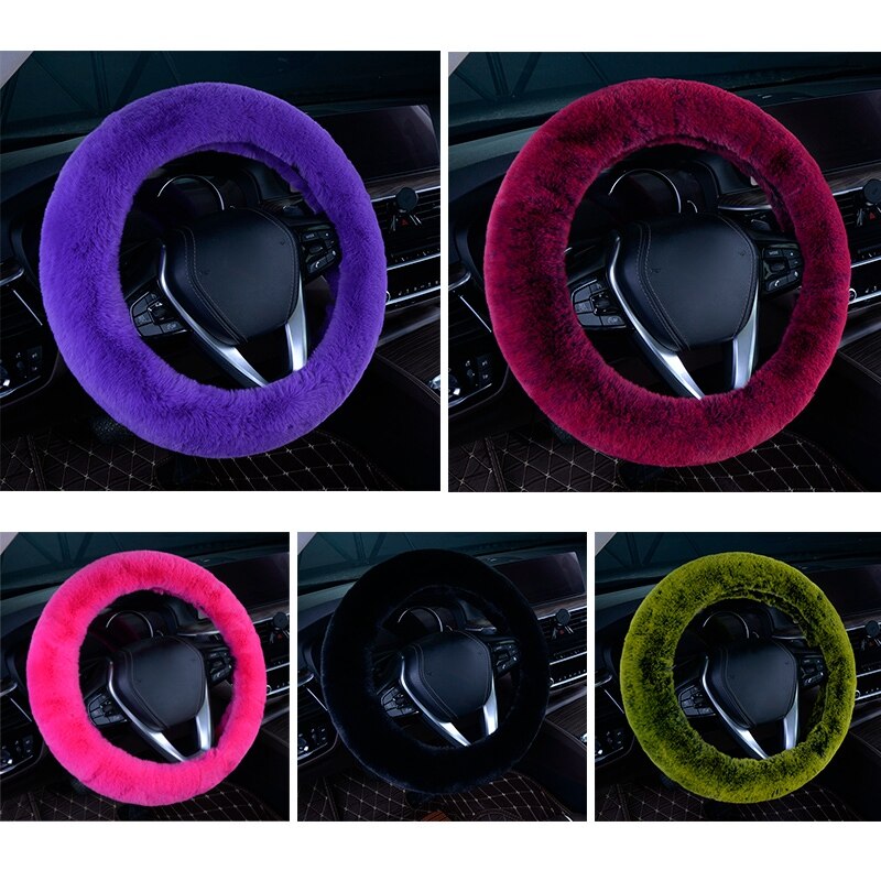 Vinter super myk plysj bilrattdeksel universell, varm fuskepels auto ha rosa