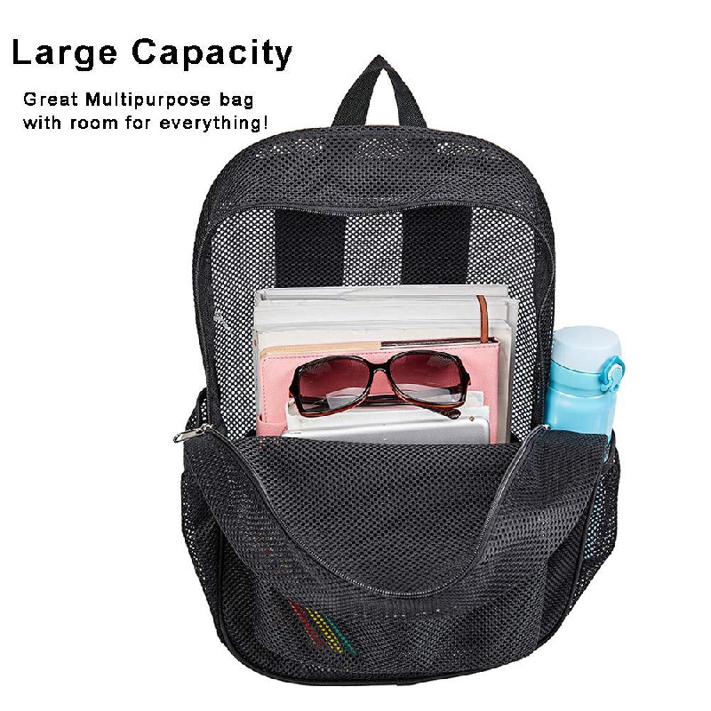Mochila con de malla simple, bolso de playa para viajes al aire libre, bolso escolar para estudiantes de