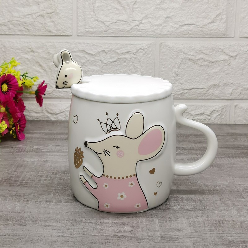 Taza de café con tapa de ratón de dibujos animados, cerámica, jarras de animales, tazas de café, té de la leche, 400ml