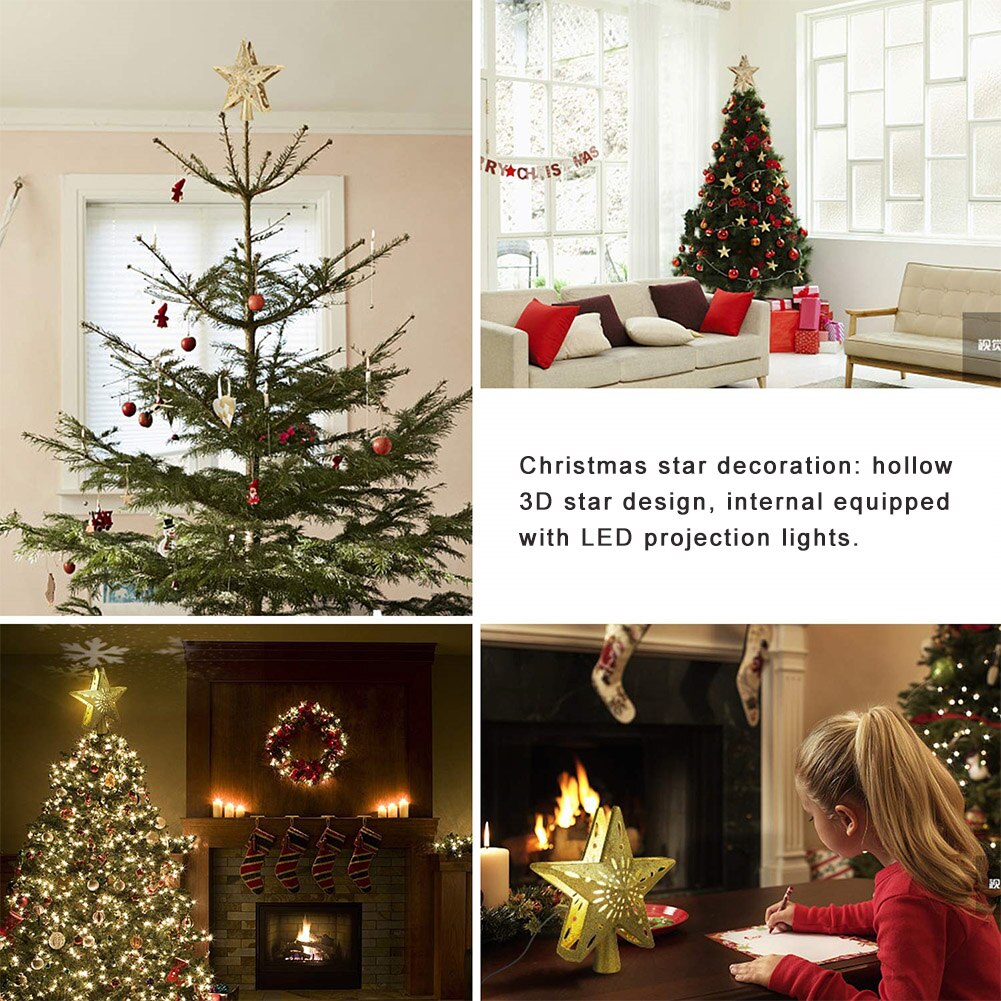 1PC 100-240V LED hueco estrella copo de nieve Luz de proyector rotación lámpara para la parte superior del árbol de Navidad sobresalen por