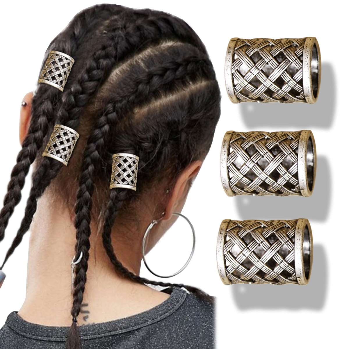 3x nordischer Wikinger-Piraten, 18 mm See, Bartperle, Dreadlocks-Ring, Zopf, Braut, Haarkleid, Clip-Stift, Zwerg, Schmuck, Stirnband-Zubehör