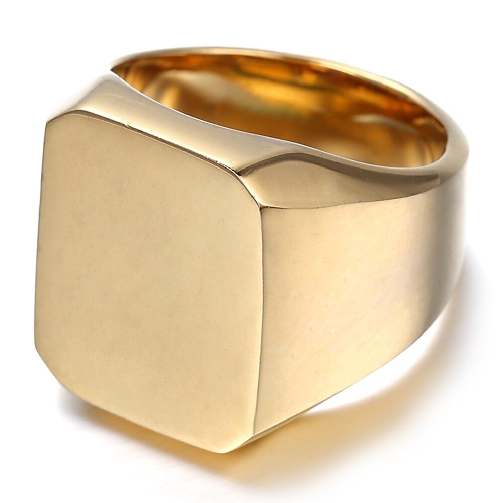 Gold Men&#39;s High Polished Signet Solid 316L Stainless Steel Biker Ring Men&#39;s Jewelry