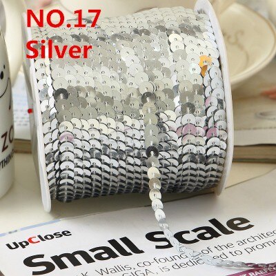 100 Yards 6mm Platte Ronde Pailletten Lint Naaien onTrim, Spangle Pailetten Strings in Roll Voor Ambachten, Vrouwen Doek Accessoires: Silver