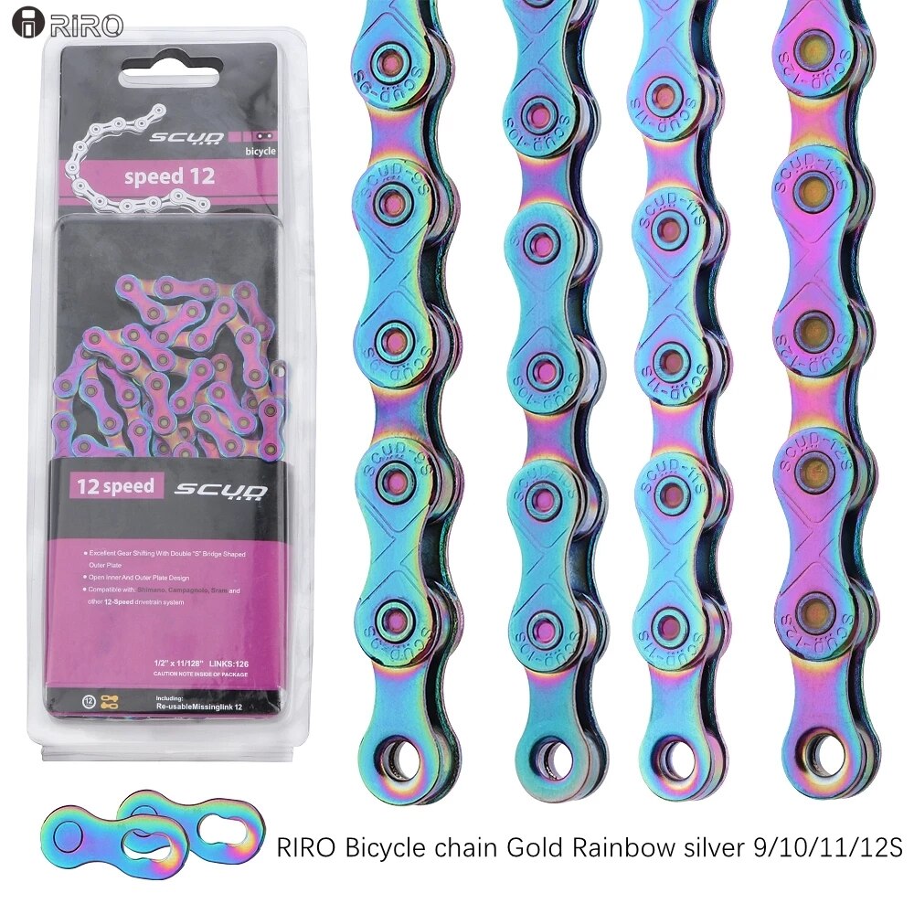 Chaîne de vélo ajourée dorée arc-en-ciel, pour KMC X9 X10 X11 X12, 9/10/11/12 vitesses, pour vtt/vélo de route, 116L 126L