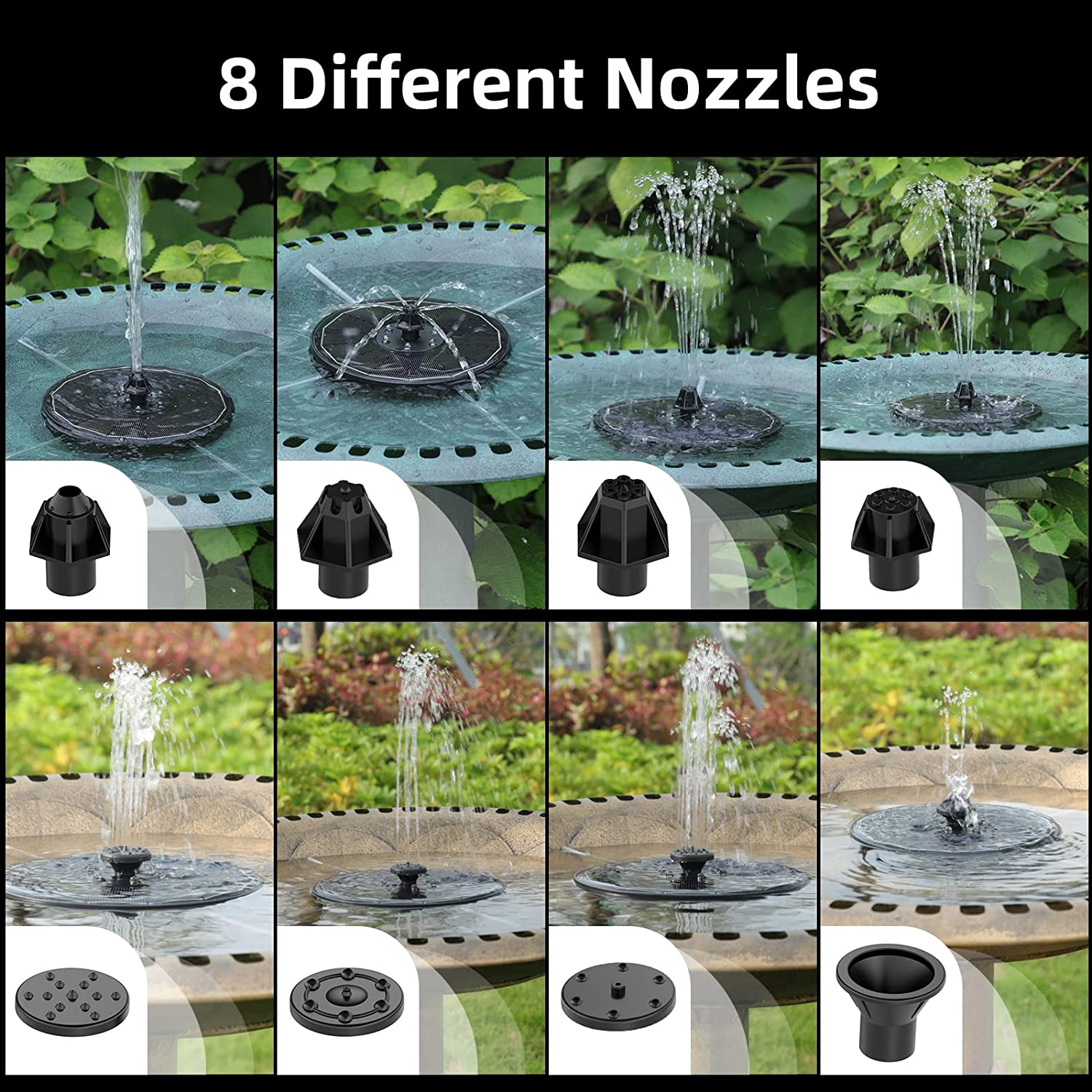 Zonne-Energie Fontein Waterpomp Met Kleur Led Verlichting Voor Vogel Bad 3W Met 7 Nozzles & 4 Fixers Drijvende Tuin Vijver Tank Zonnepomp