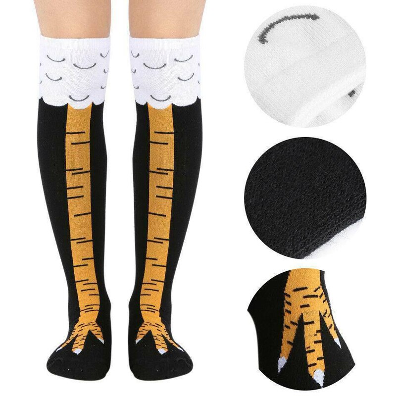 Women Crazy Funny Chicken Leg Cluck Novelty Knee Thight High Sock Breathable Fitness TC21
