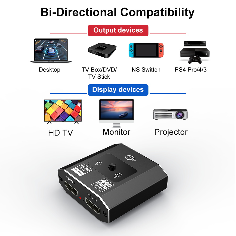 Compatible With HDMI Splitter 4K HDMI Switcher Bi-Direction Adapter Compatible With HDMI Switcher For PS5 Macbook Xiaomi TV Box