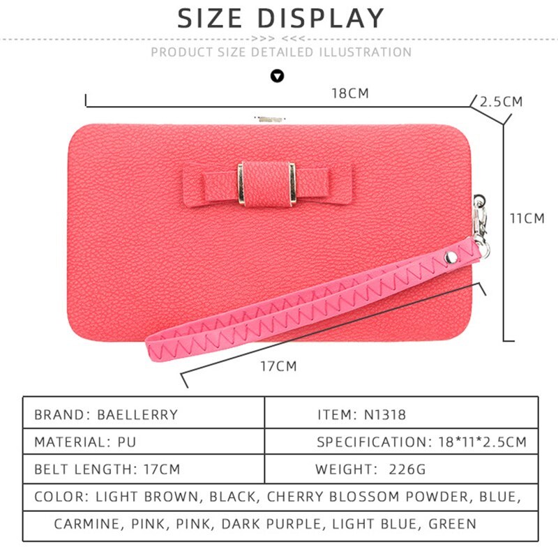 Baellerry Wallet Women Metal Frame Snap Button Coin Purse Mobile Phone Bag Bow Female Bag Good Support Name Engraving