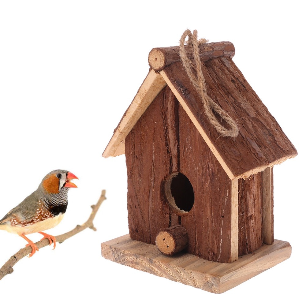 Natural Wood Bird House Hanging Nest Outdoor Garden Cage