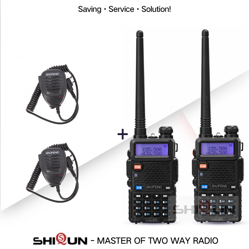 Baofeng – walkie-talkie Radio Portable UV-5R, 1 pièce, 2 pièces, Pofung UV 5R 5W VHF/UHF, double bande, Radio CB bidirectionnelle UV5r UV-82 UV-9R: 2Black-2 Mic