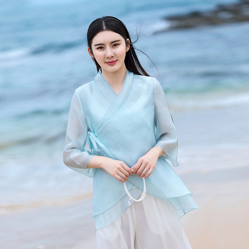 mujeres satén cheongsam chino superior vintage qipao chino superior estilo tradicional hanfu traje oriental vestido: color2 / L