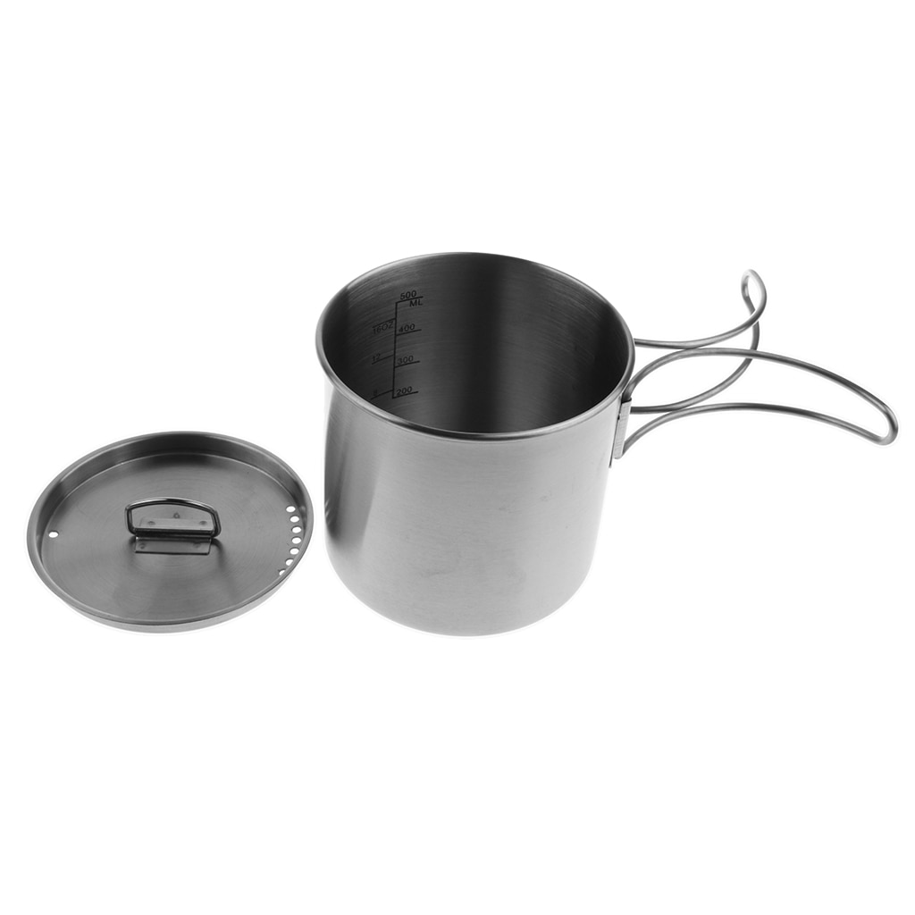 500ml koppar/kruka i rostfritt stål med hopfällbart handtag för utomhushusbil utomhus camping vandring backpacking matlagning picknick förnödenheter