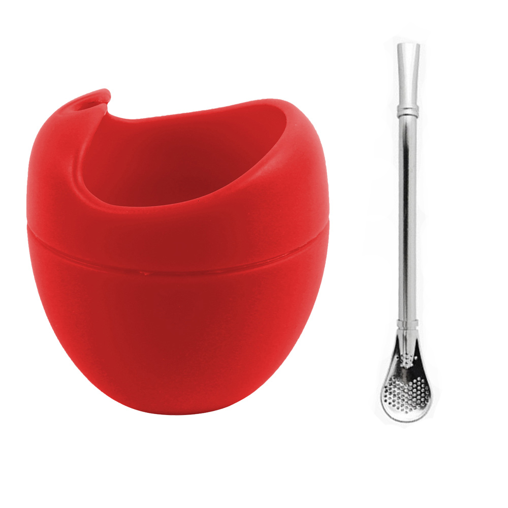 Silikoni yerba mate kuppi kalebas met bombilla stro bpa gratis 5oz silikoni bombillas yerba mate kuppi setti bpa free chrismas: Punainen