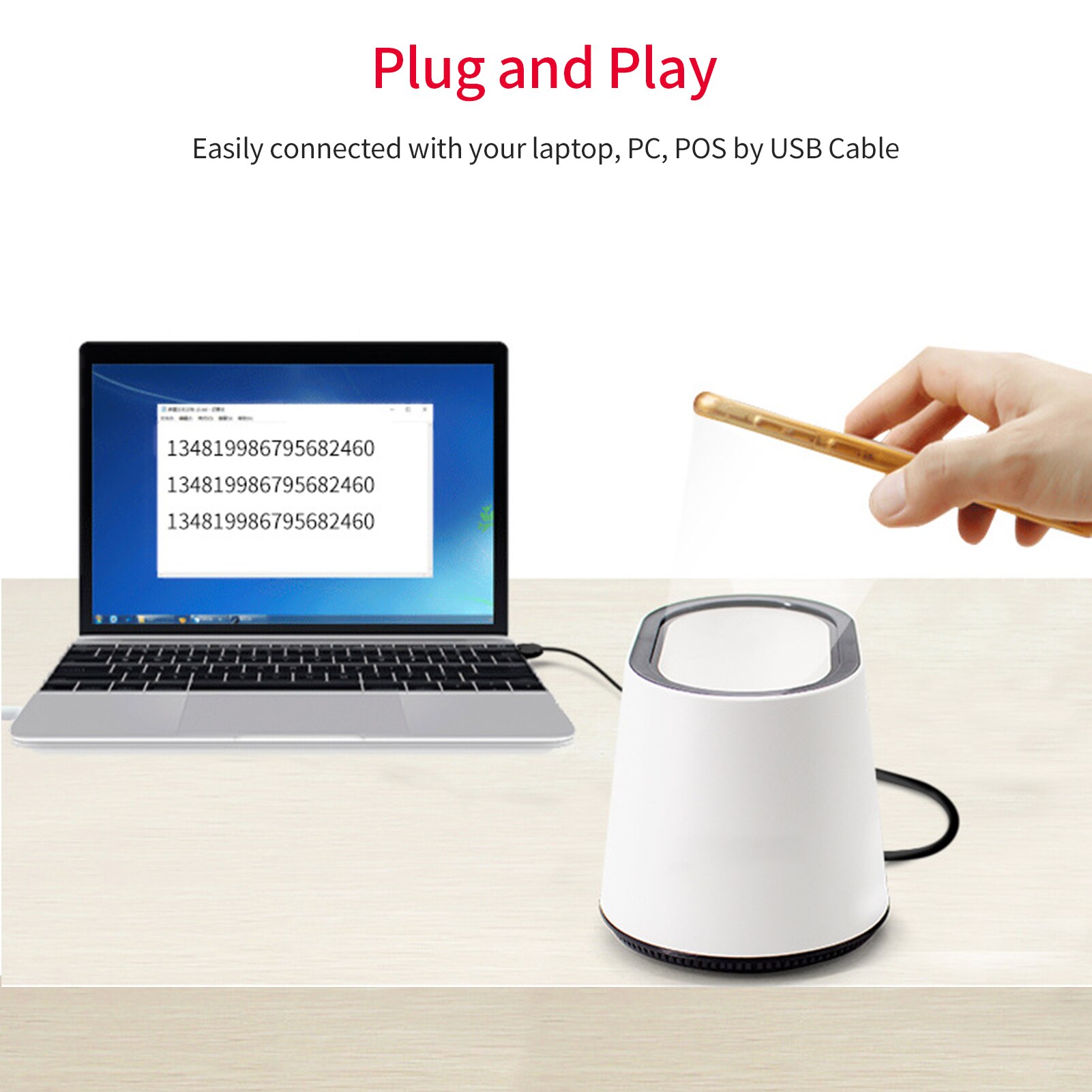 Desktop 1D 2D QR Barcode Scanner Platform USB Wired Bar Code Reader Large Scanning Window Support Auto-Sensing Hands Free