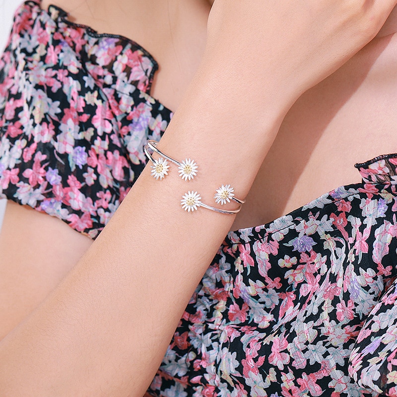 Koreaanse Charm Zilver Kleur Daisy Lotus Bloem Armband &amp; Bangle Voor Vrouwen Bruiloft Partij Sieraden Браслет