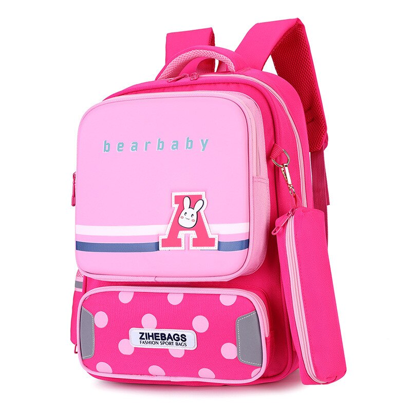 Cartoon Blue School Bags Backpack for Girls Boys Children Orthopedic Backpack Reflective Strip Mochila Infantil: rose red
