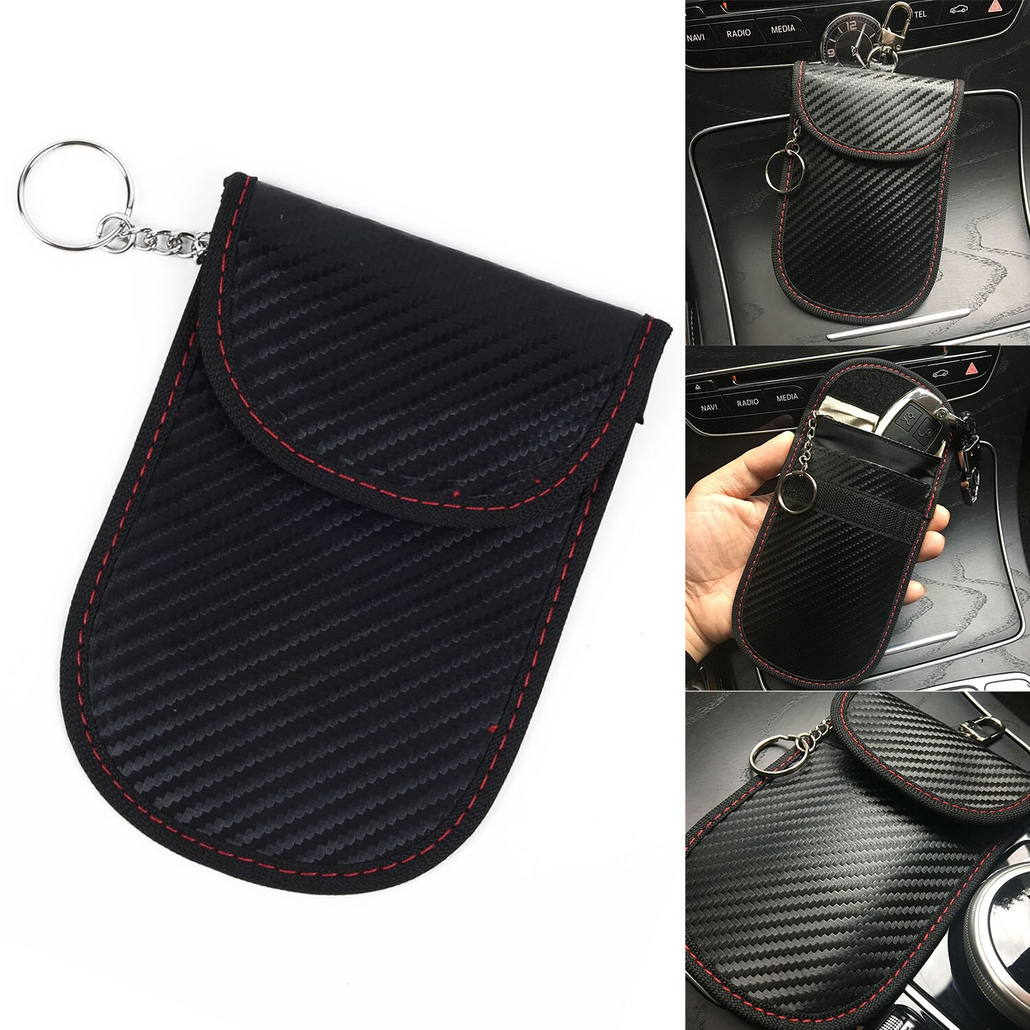 Signal RFID Car Key Cover Carbon Fiber Black WIFI LTE Shielding Pouch Bag