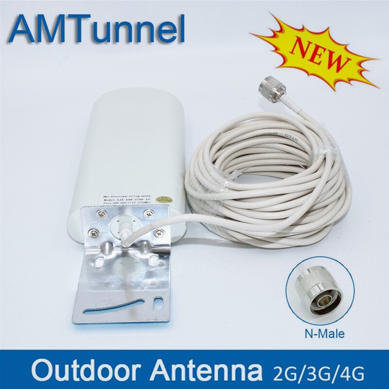 Gsm-antenneforsterker 3g 4g lte-antenne 20 dbi 3g ekstern antenne med 10m kabler 698 2700 mhz til 2g 3g 4g celluar signal repeater: N mann 10m