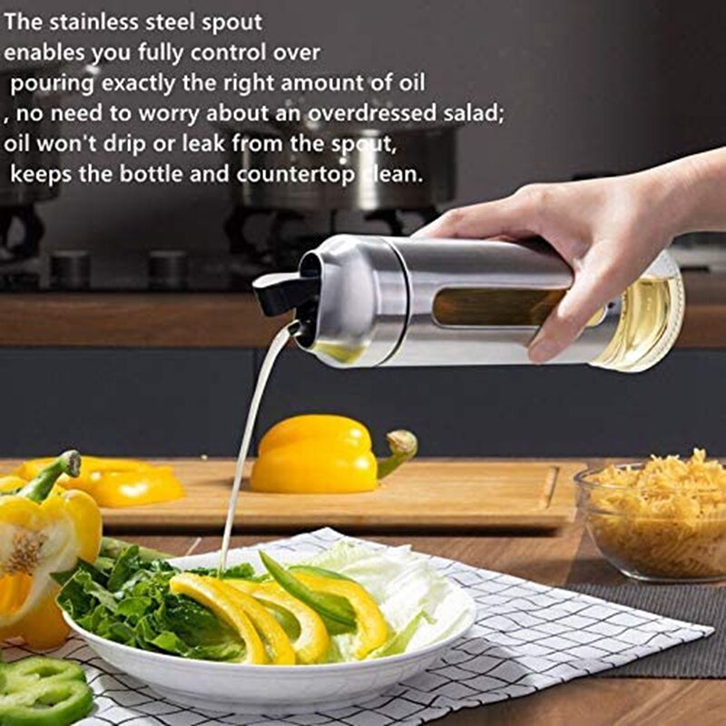 Auto Flip Olive Oil Dispenser Oil Bottle Wide Opening Clear Lead Free Glass Cruet Dispenser Oil Drip Free Spout Bottle