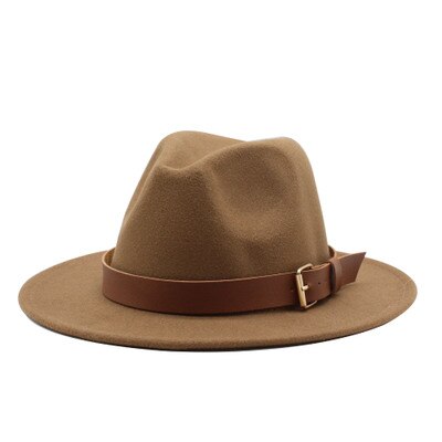 Fedora hoeden voor mannen, effen, formele kleding, kerk, bruiloft, brede rand, vilten hoed, winter, herfst, kaki, beige, riem, gesp, jazzpet voor mannen: Khaki