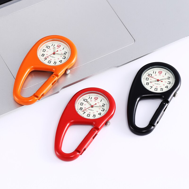 Outdoor Round Dial Arabic Numbers Quartz Analog Clip Carabiner Hook Watch pocket watch Strong luminous FOB watch