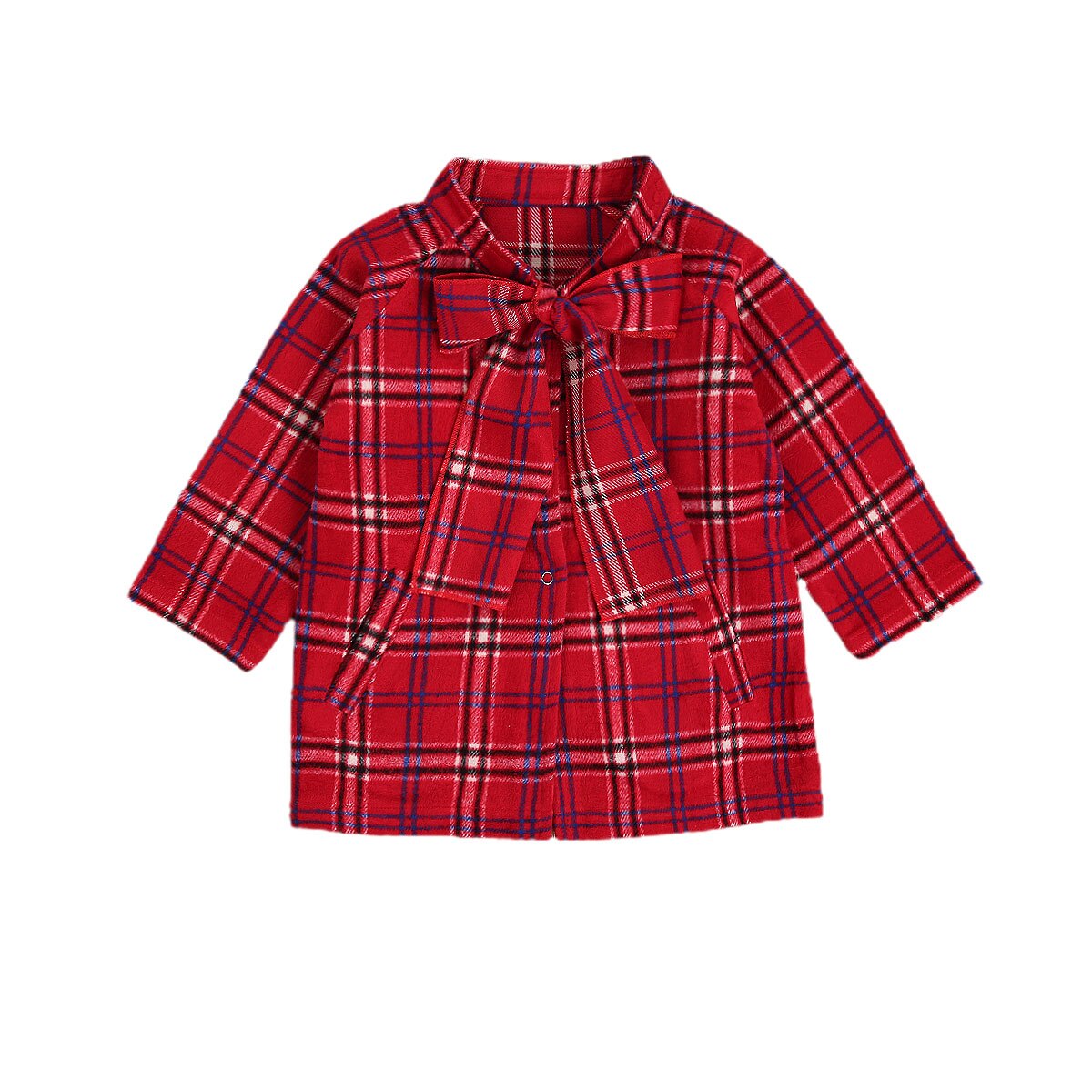 Red Plaid Girl Shirt Toddler Kids Child Blouse Xmas Casual Long Sleeve Top Button Pocket Children Stand Collar: 12M