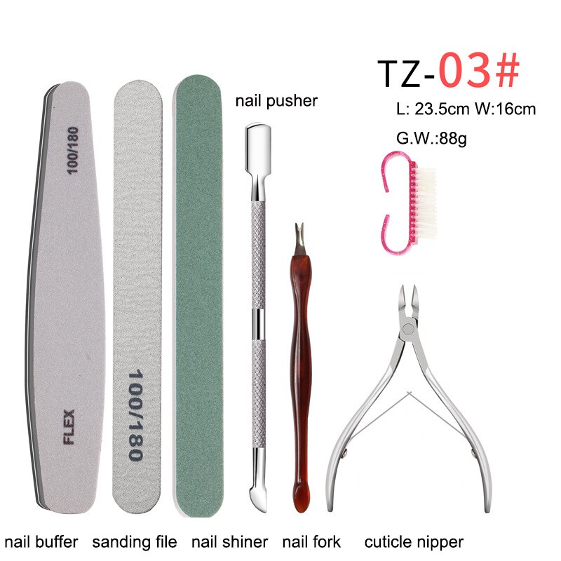 Nail Salon Tool Sets Mixed Nail File Brush Dotting Pen Nail Manicure Set: Gray