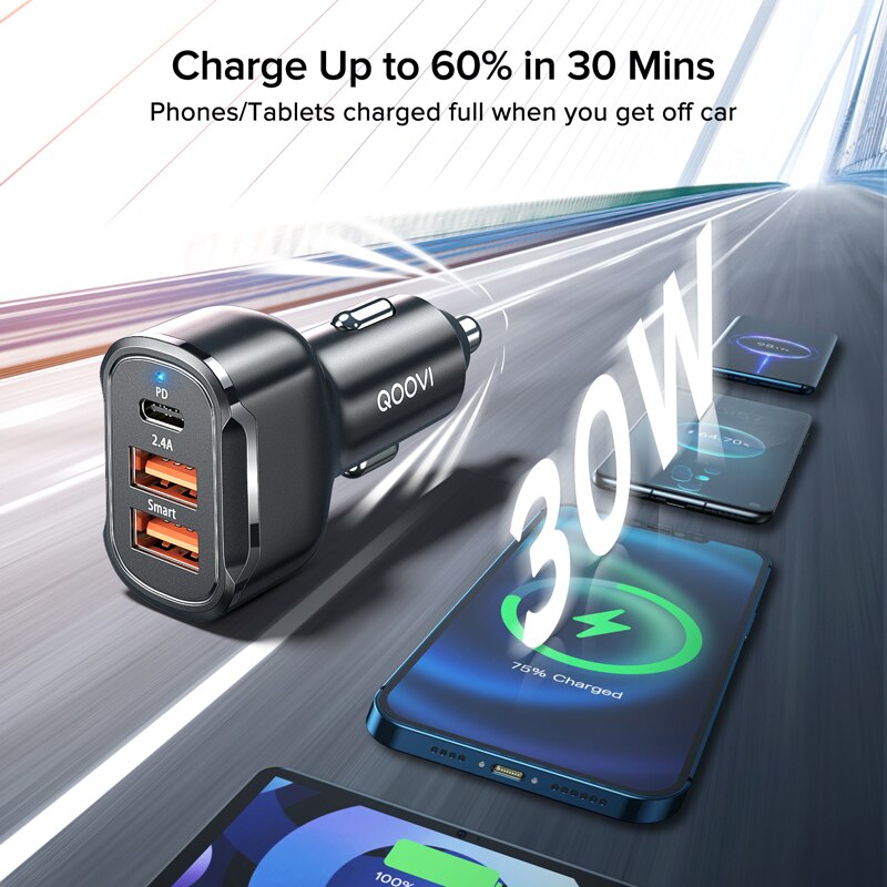 30W PD USB C Car Charger Quick Charge 4.0 3.0 QC4.0 QC3.0 Phone Charger Type C Fast Charging For iPhone 13 Xiaomi Huawei Samsung