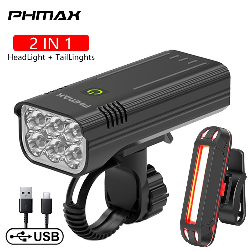 PHMAX Fahrrad Licht 2000 Lumen Scheinwerfer Regendicht Fahrrad Taschenlampe Vorderseite Lampe MTB Straße USB Ladung Rücklicht Fahrrad Laterne: QD-3401T
