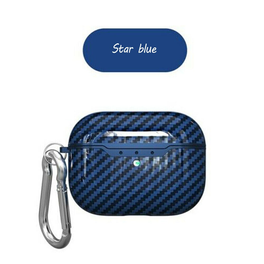 Voor Apple Airpods Pro Rubber Case Protector Siliconen Carbon Fiber TPU Oortelefoon Opladen Cover: Star blue