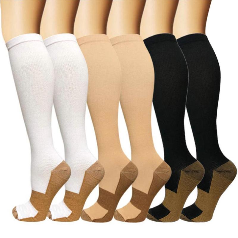 cuivre infusé chaussettes de Compression 20-30mmHg gradué hommes femmes Patchwork chaussettes longues S-L
