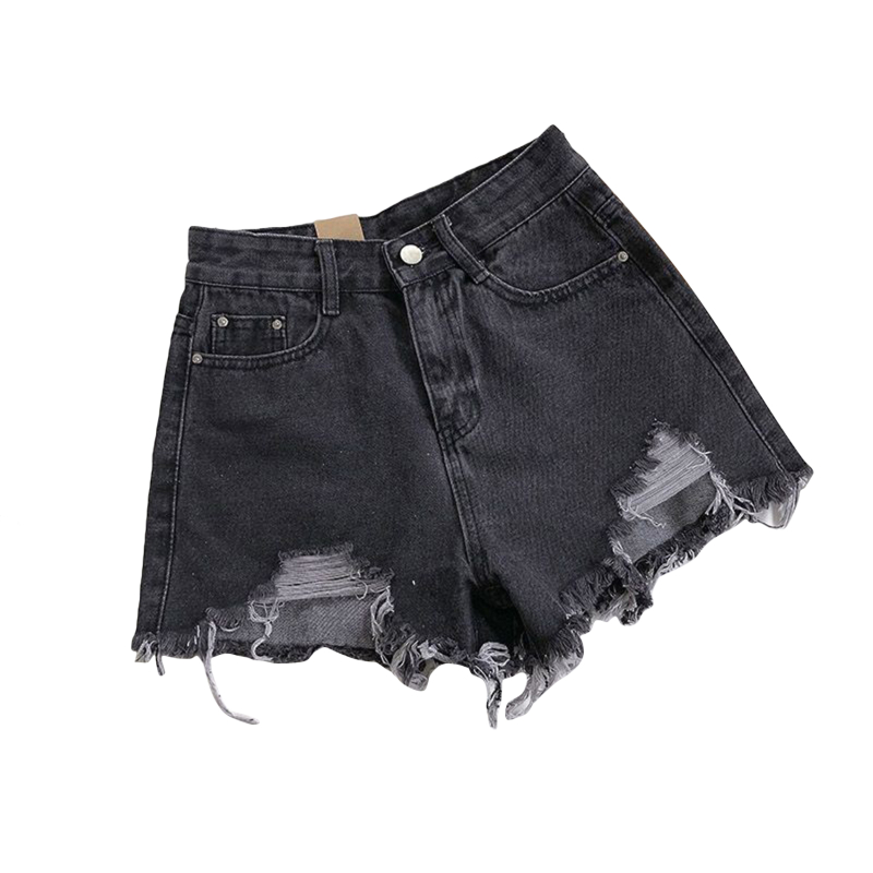 Short en jean taille haute à jambes larges pour femmes, denim coréen, trous, féminine, , décontracté, rue, court, , 2024