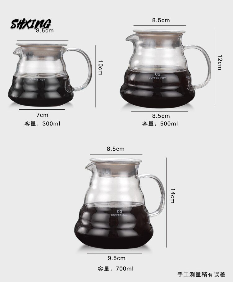 Kaffedryppegryte 300ml 500ml 700ml glass kaffekanne, isolert håndtak til å holde helle over kaffe og frisk dryppkanne