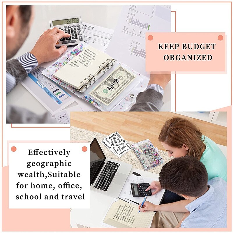 A6 Budget Planner Binder Organizer Soft PVC Notebook Binder Cover with 12 Pieces Binder Pockets (Colorful Style)