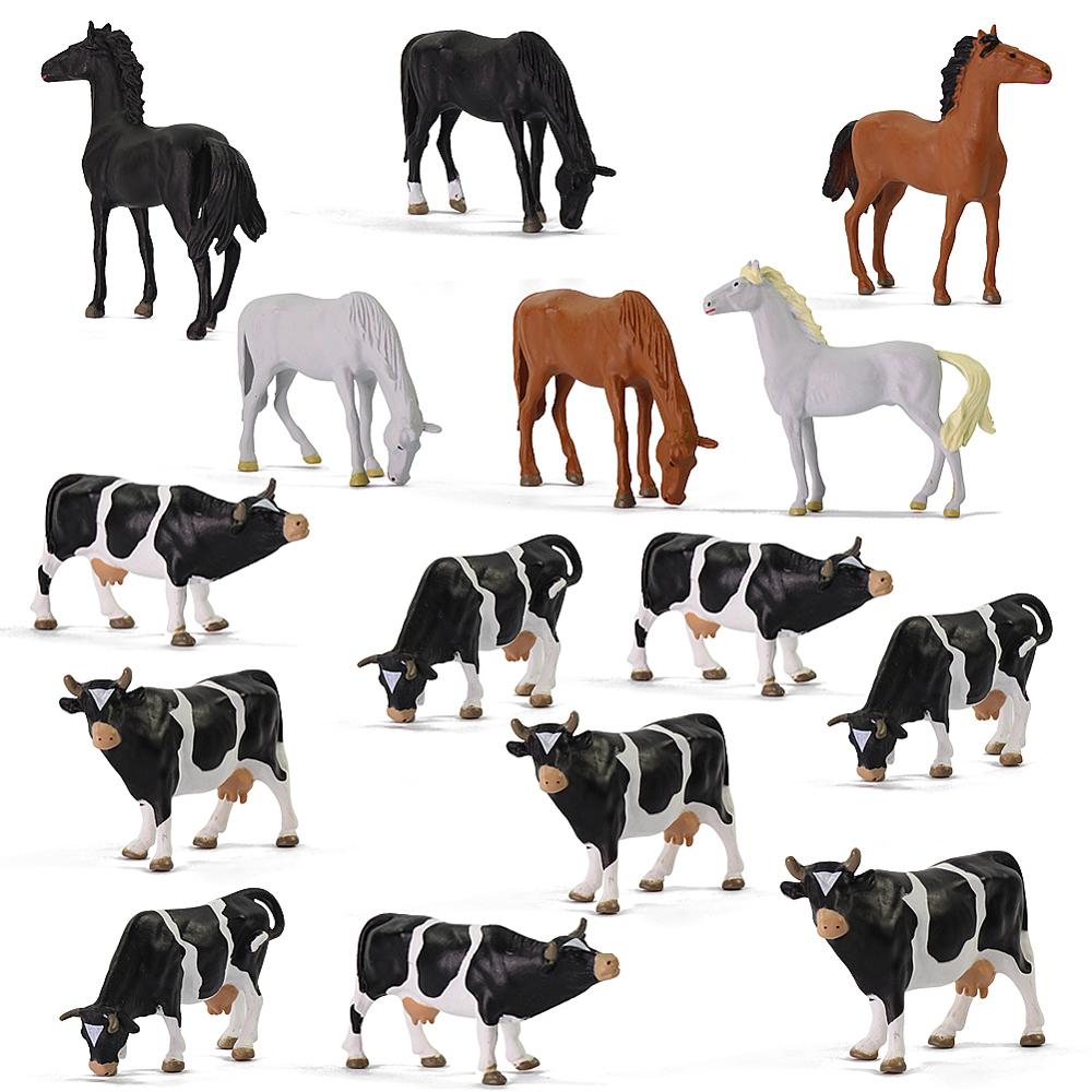 15 Pcs O Schaal Model Geschilderd Paarden Koeien Boerderij Dieren Pvc 1:43 Paard Koe Desktop Decor Railway Layout AN4303