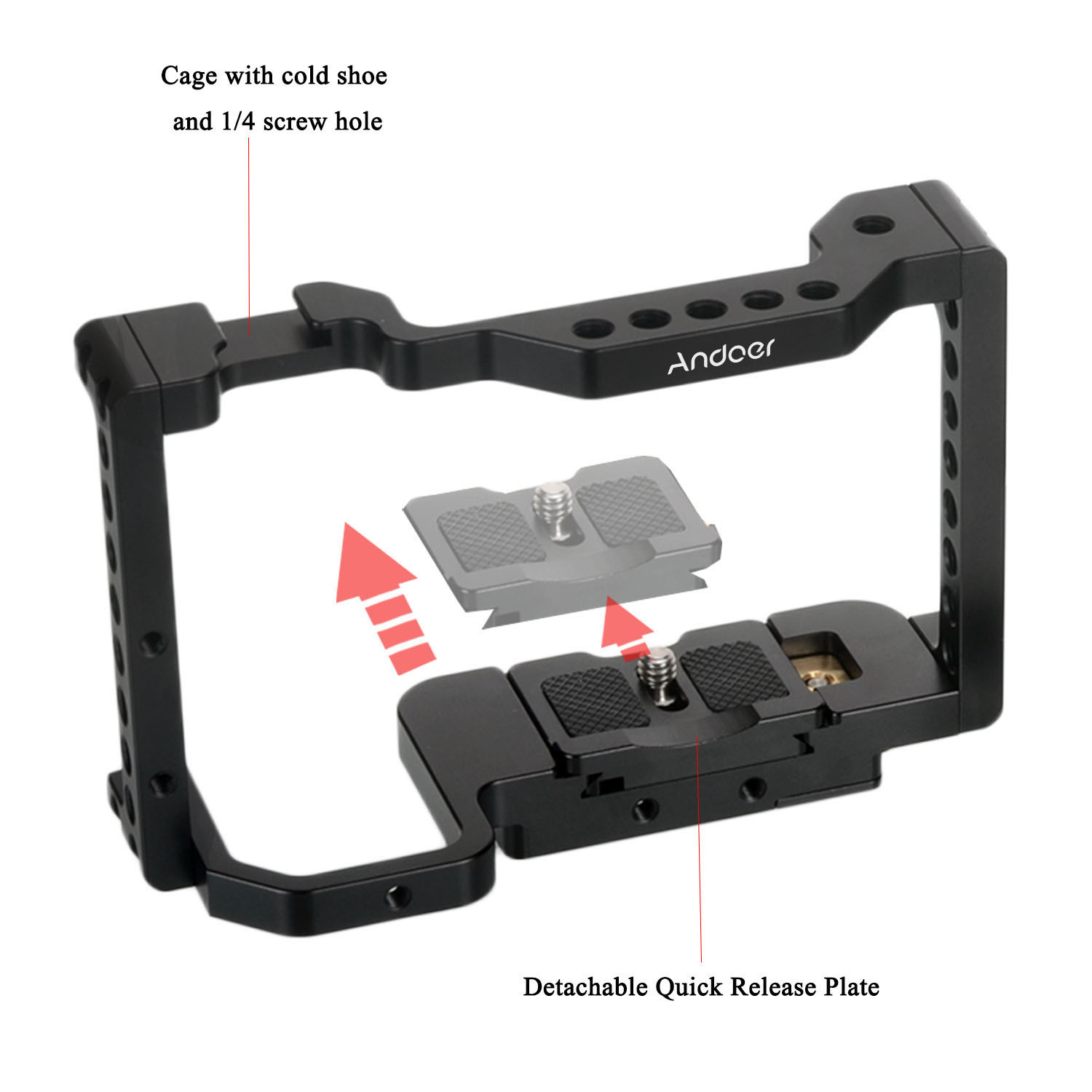 Andoer Camera Cage Video Film Movie Making Stabilizer Aluminum Alloy with Detachable Quick Release Plate Cold Shoe Mount