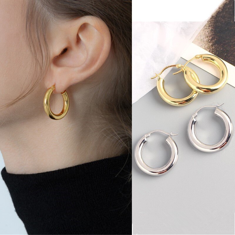 1Pair Rvs Hoop Oorbellen Voor Vrouwen 20/25/30Mm Ronde Cirkel Earring Vrouwen Piercing Anti-Allergische Oor Gesp Sieraden