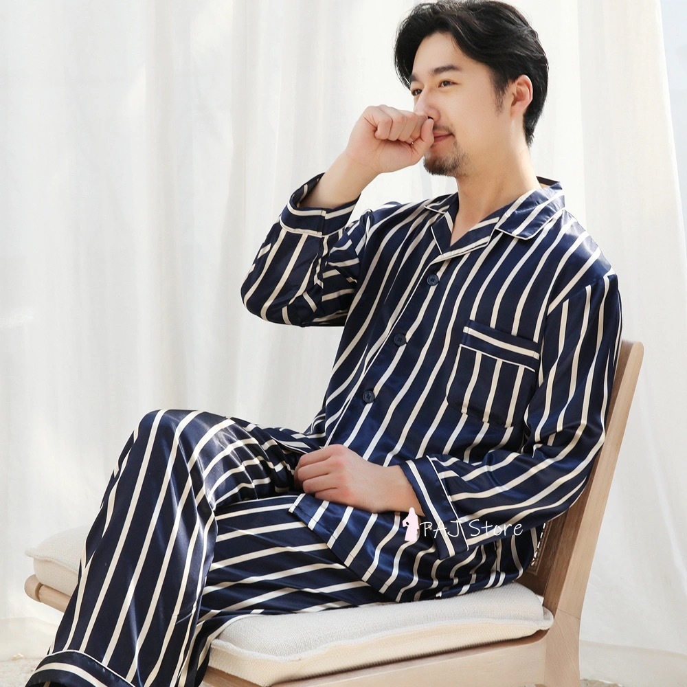 Home Clothes for Men Big Size 3XL 5XL 7XL 8X Men Summer Silk Pajama Trousers for Men Spring Stripe Men Nightwear Oversize