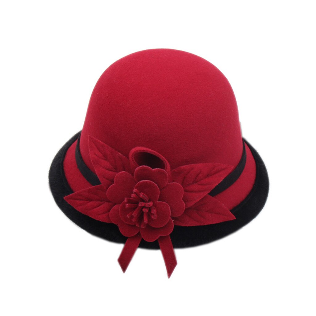 wool Mother Lady Top Grade Banquet Formal Hats Women Winter Pure Wool Felt Bowknow Fedora Hat#p3: Red