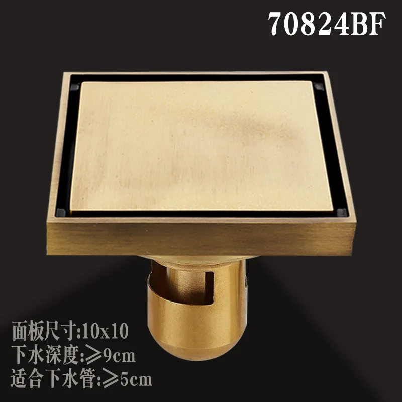Desagüe de suelo dorado de 10x10cm, drenaje grueso de latón para prevención de olores, ducha, baño, balcón, lavadora, desagüe de suelo: Lavanda