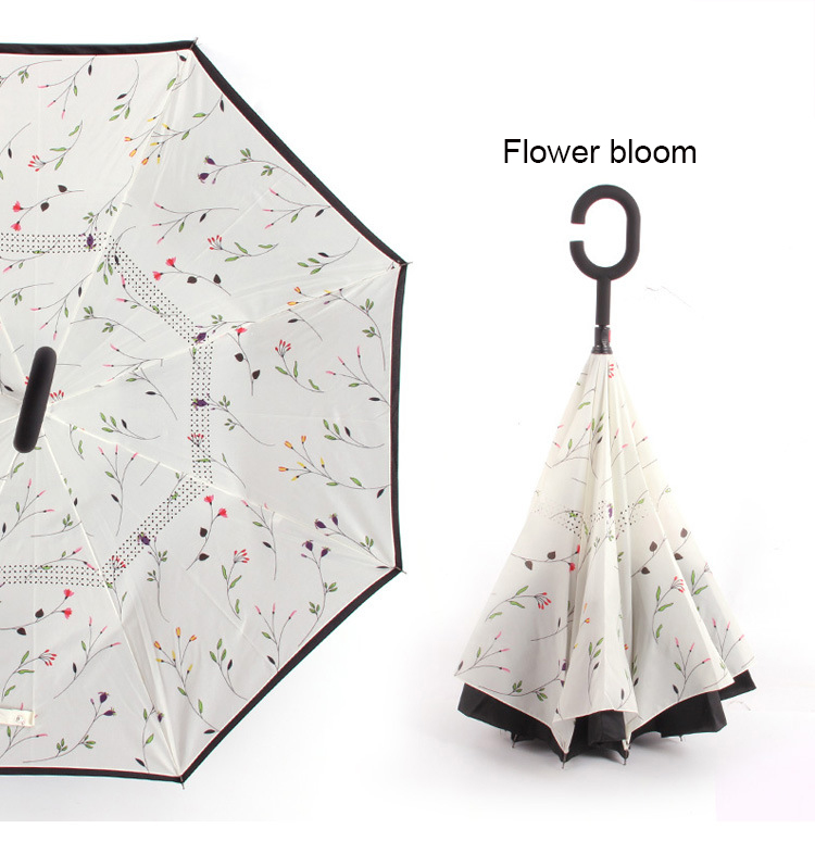 Reverse Umbrella Man Inverted Umbrella Umbrellas C Handle Windproof Women Sun and Rain Anti UV invertido Paraguas Parapluie: flower bloom