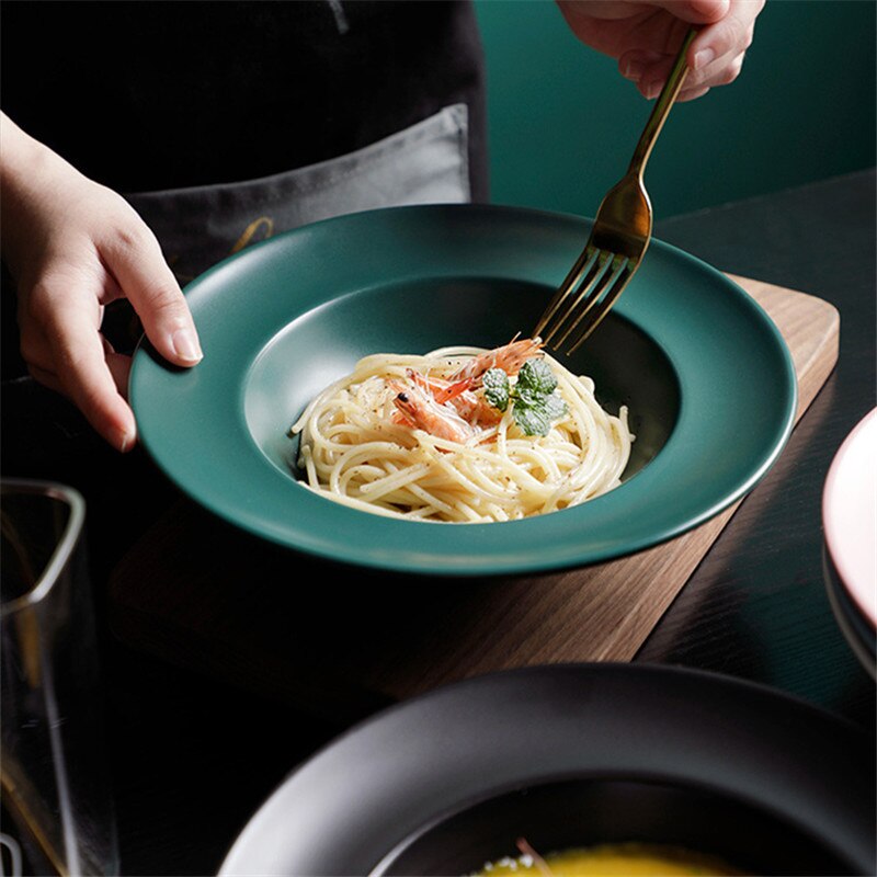 nordisch matt Glasierte Stroh Hütte Nudel Platte Keramik Pasta Gericht Nachtisch Tablett Suppe Platte Restaurant Geschirr Küche Liefert