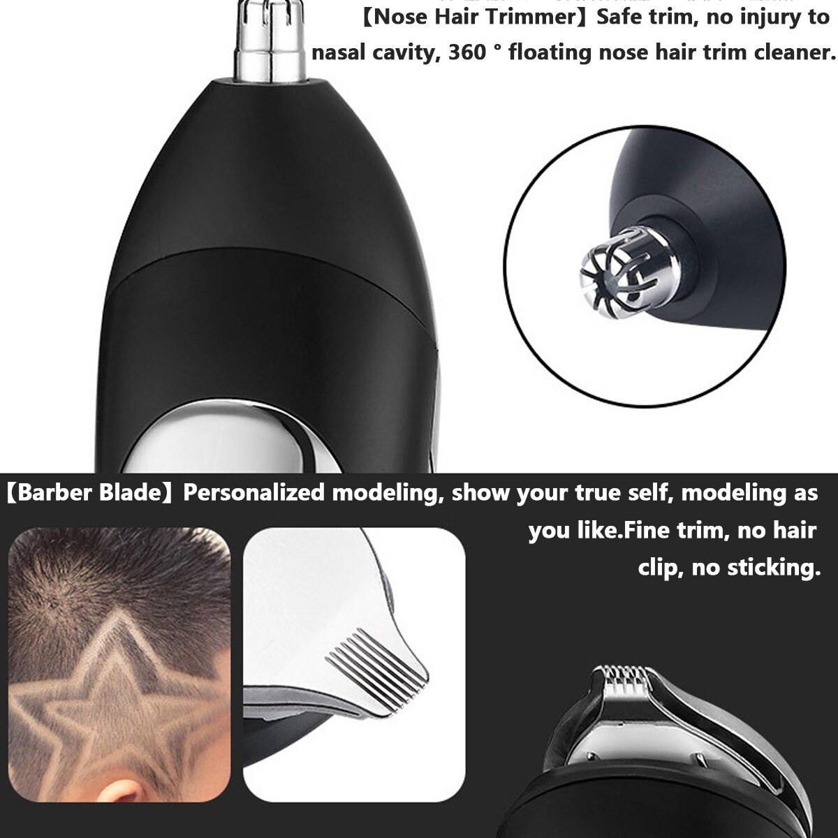 Hair Trimmer Wireless Electric Hair Clipper Ear Nose Hair Remover Men Beard Shaver Razor Rechargeable Hair Cutter