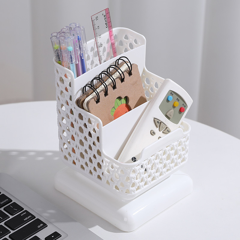 Large Capacity Cute Pen Holder Desk Accessories Pencil Solid Storage Box Desktop Organizer Stand Case School Office Stationery: WHITE