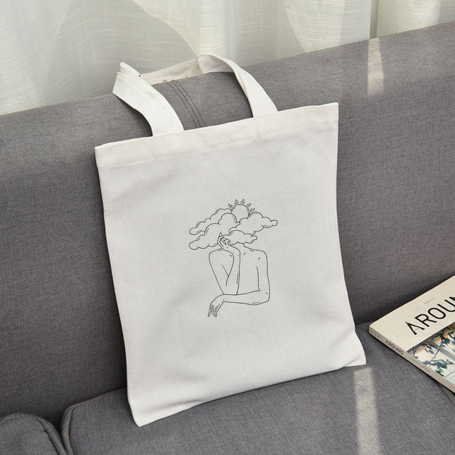 Tote Bag Canvas Unisex Travel Storage Bag Funny Shopping Bags Human Body Hand Print Art Handbags Ladies Casual: E184WHITE